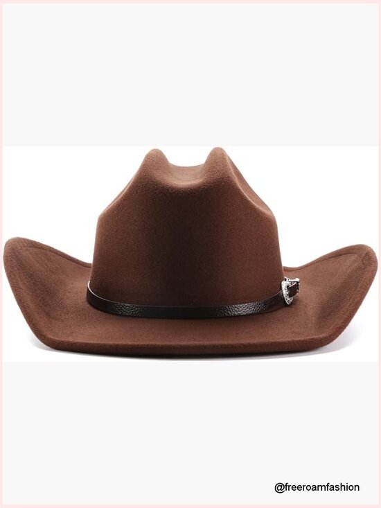 Cotton Blend Cattleman Crown Cowboy Hat with Buckle Band - Universal Size main image 7